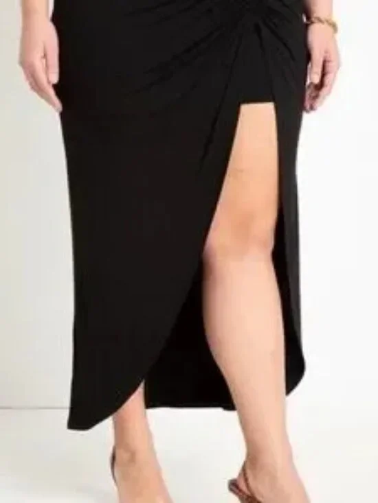 NWT Eloquii Ruched Black Slit Skirt sz 18 - Picture 2 of 5
